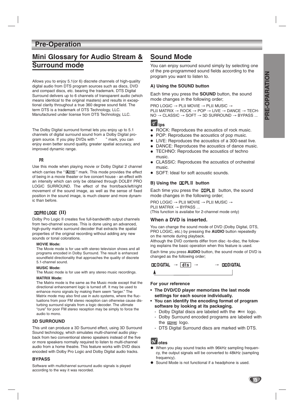 Sound mode, Pre-op ara tion | Kodak DVT412 User Manual | Page 15 / 36