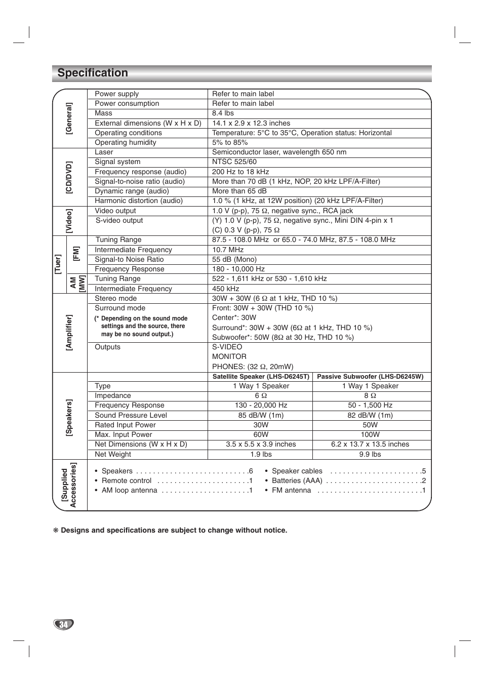 Specification | Kodak DVT412 User Manual | Page 34 / 36