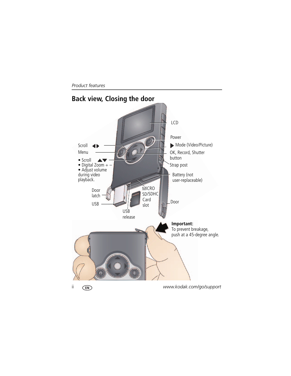 Back view, closing the door | Kodak ZM1 User Manual | Page 4 / 26