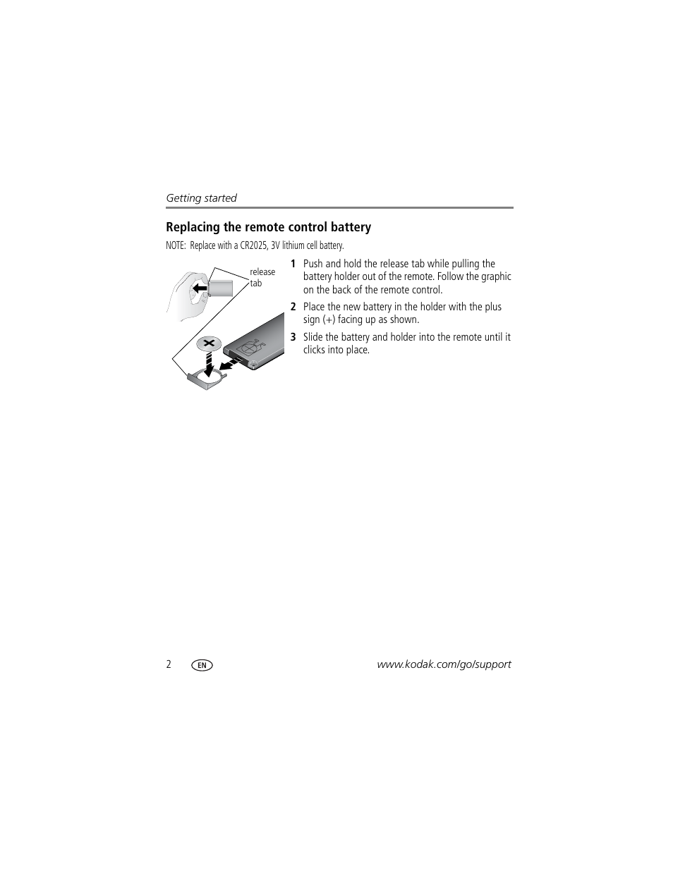 Replacing the remote control battery | Kodak EX1011 User Manual | Page 8 / 60