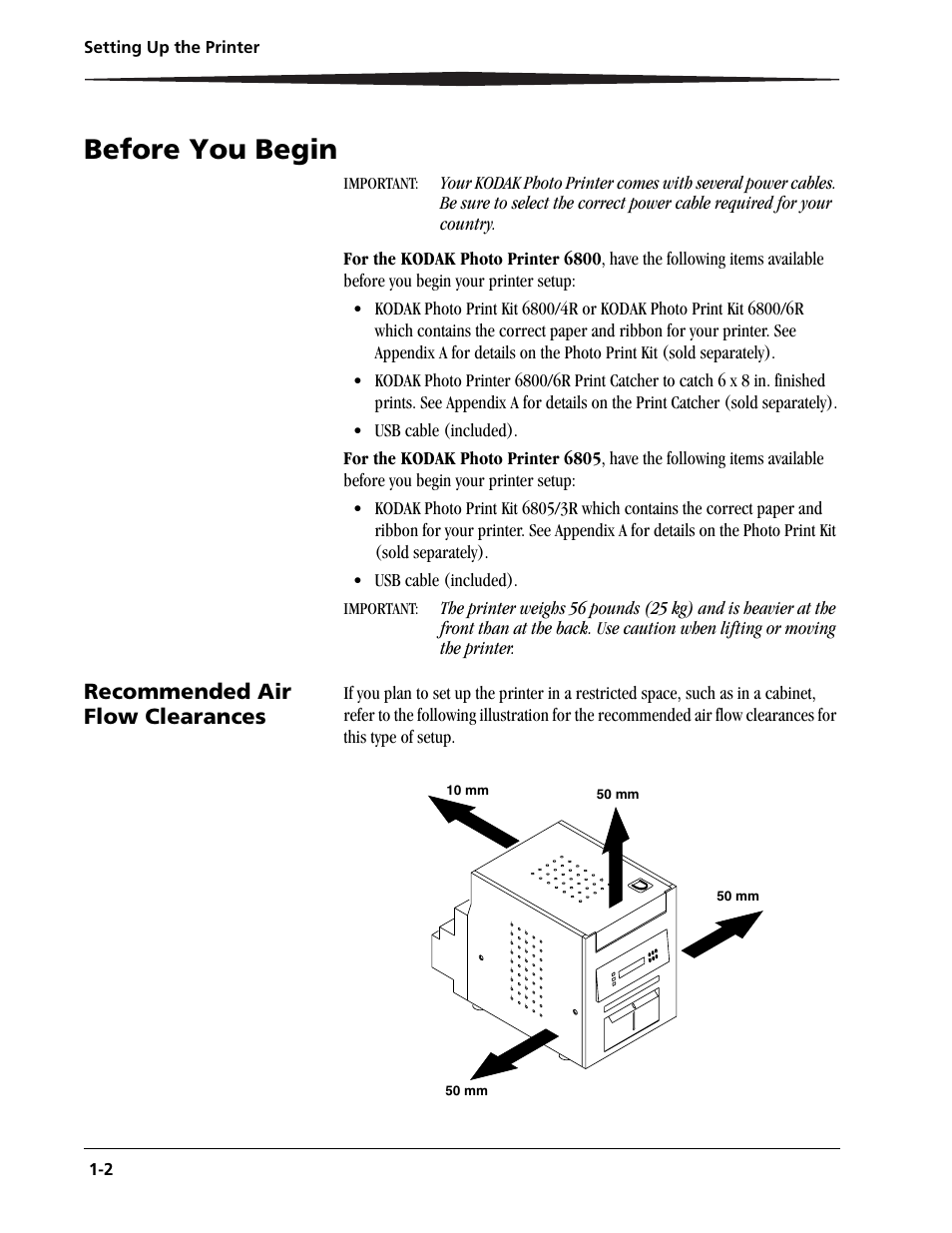 Before you begin -2, Recommended air flow clearances -2, Before you begin | Recommended air flow clearances | Kodak 6805 User Manual | Page 10 / 56
