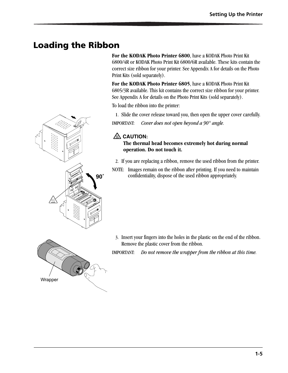 Loading the ribbon -5, Loading the ribbon | Kodak 6805 User Manual | Page 13 / 56