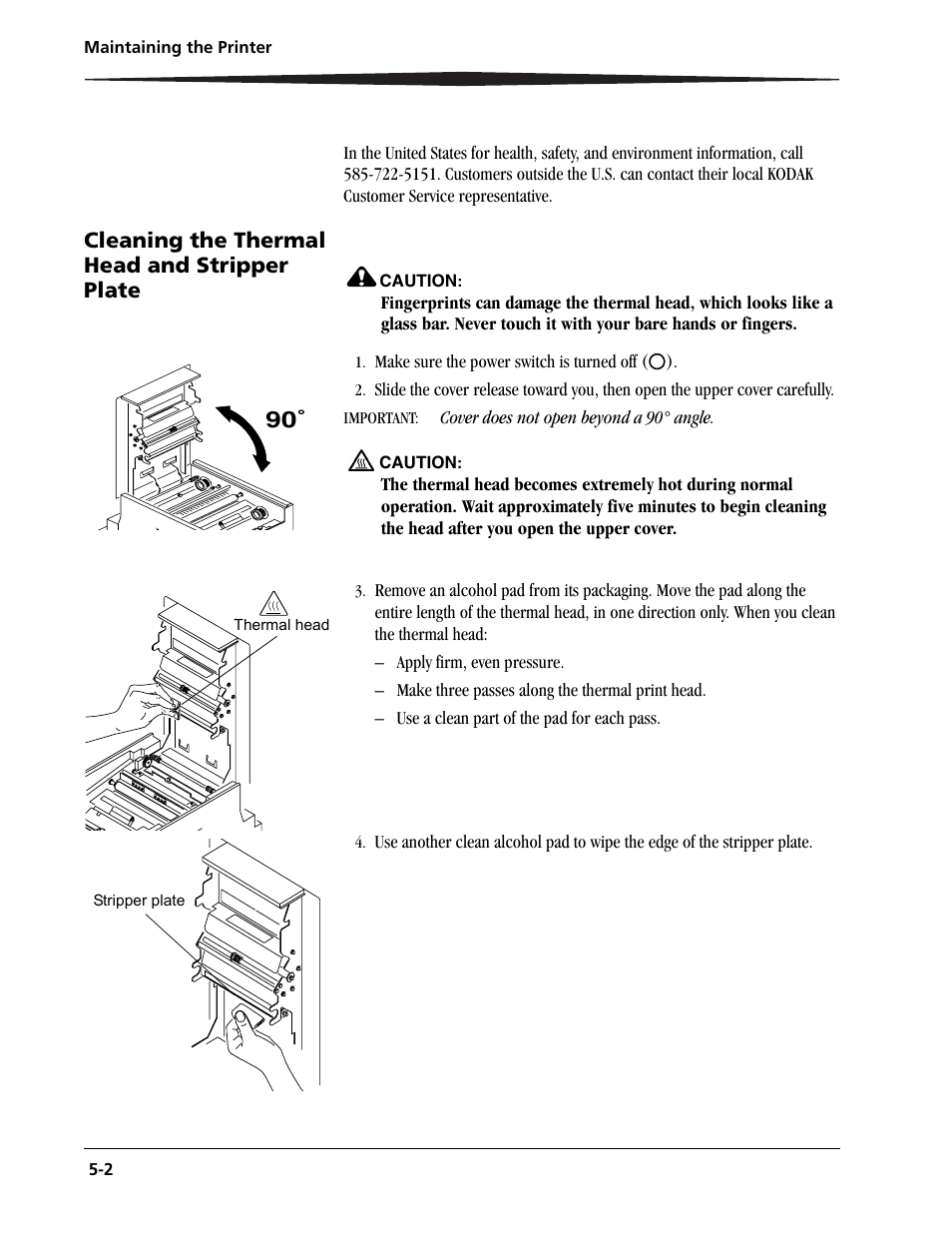 Cleaning the thermal head and stripper plate -2, Cleaning the thermal head and stripper plate | Kodak 6805 User Manual | Page 38 / 56