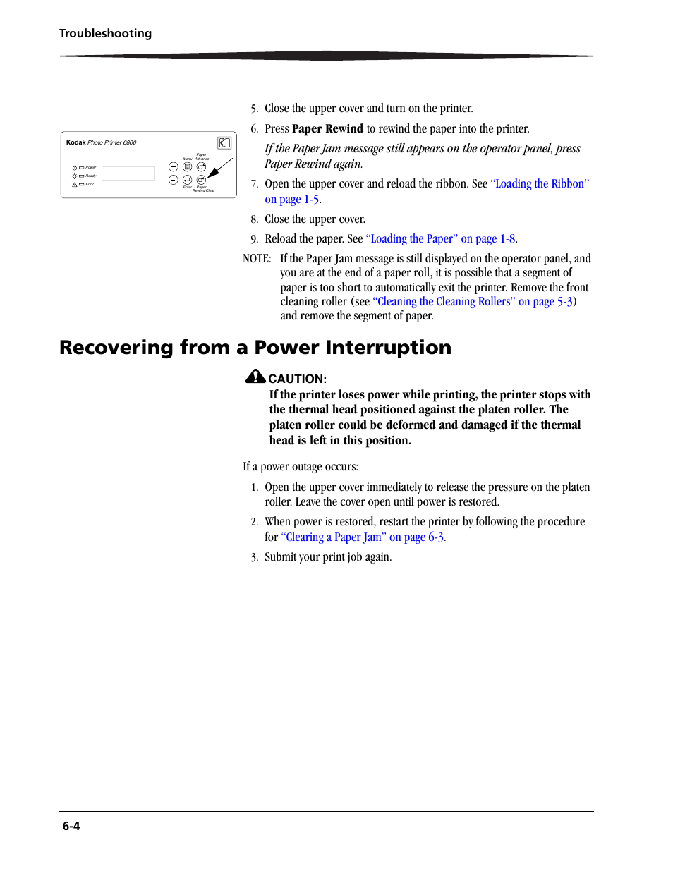 Recovering from a power interruption -4, Recovering from a power interruption | Kodak 6805 User Manual | Page 44 / 56