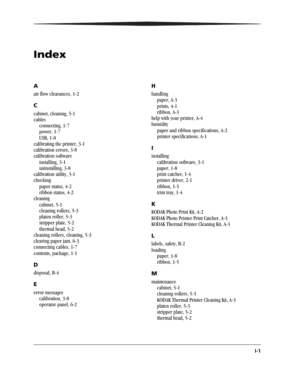 Index | Kodak 6805 User Manual | Page 53 / 56