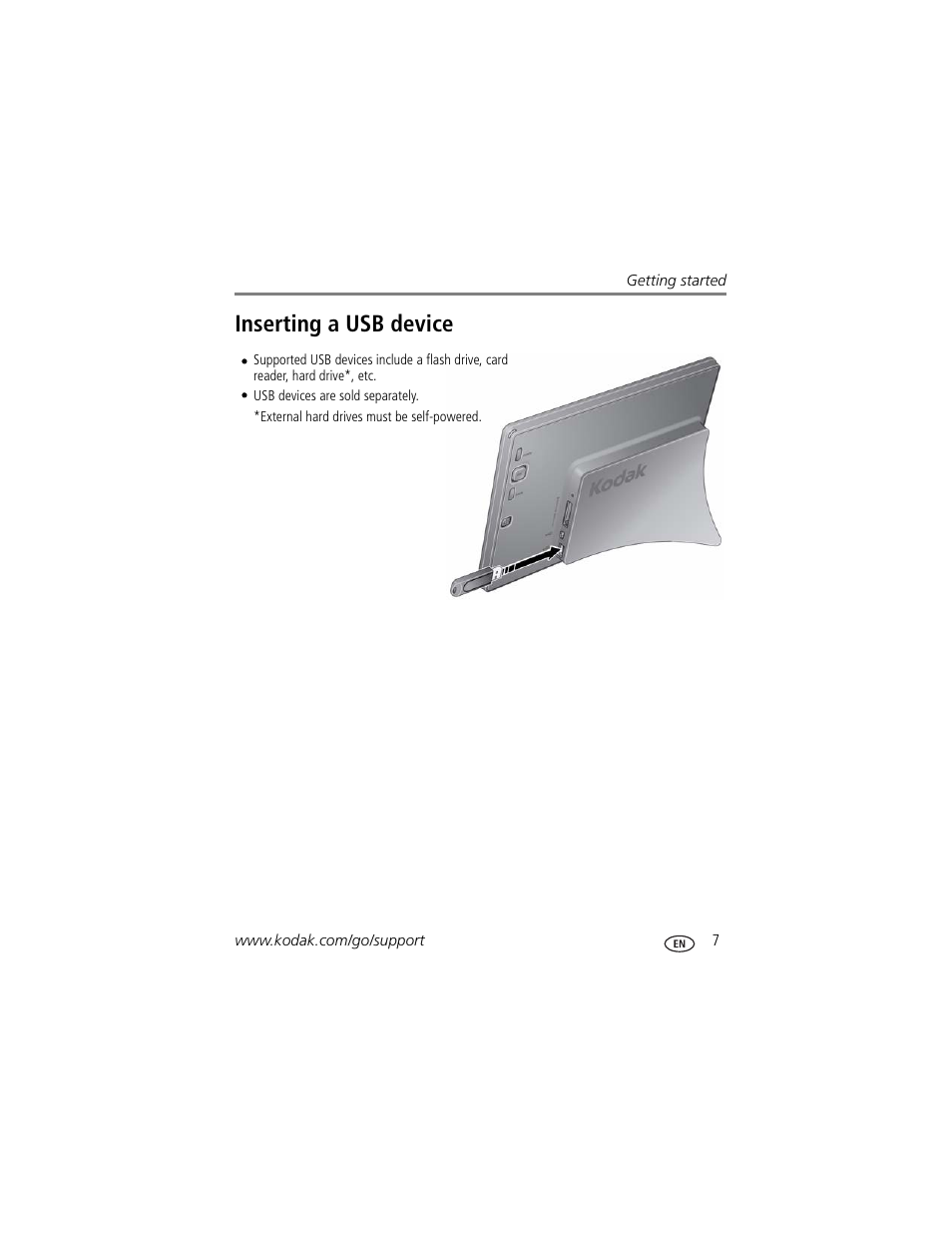 Inserting a usb device | Kodak EasyShare P750 User Manual | Page 13 / 49