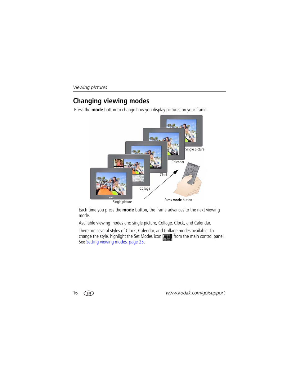 Changing viewing modes | Kodak EasyShare P750 User Manual | Page 22 / 49