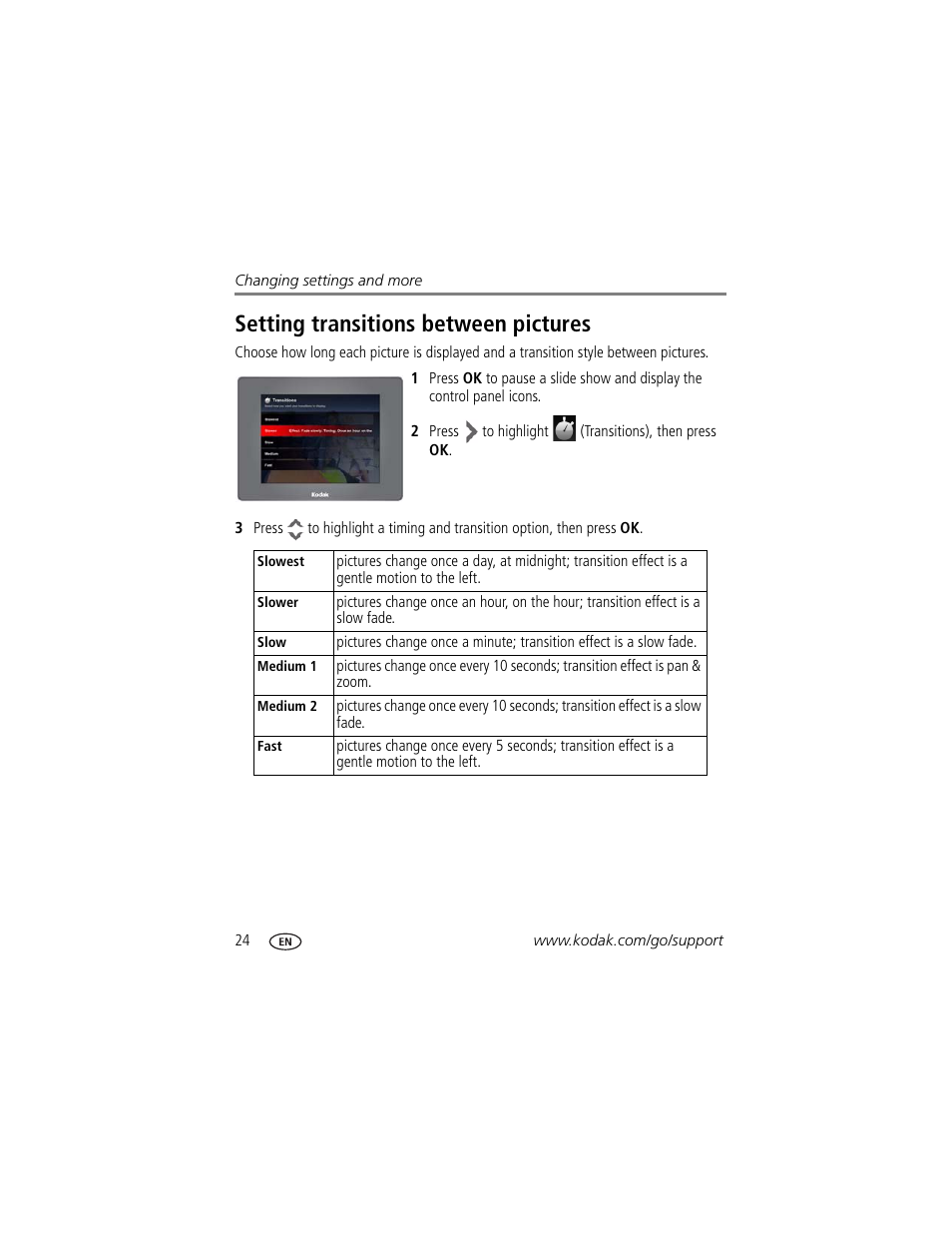 Setting transitions between pictures | Kodak EasyShare P750 User Manual | Page 30 / 49