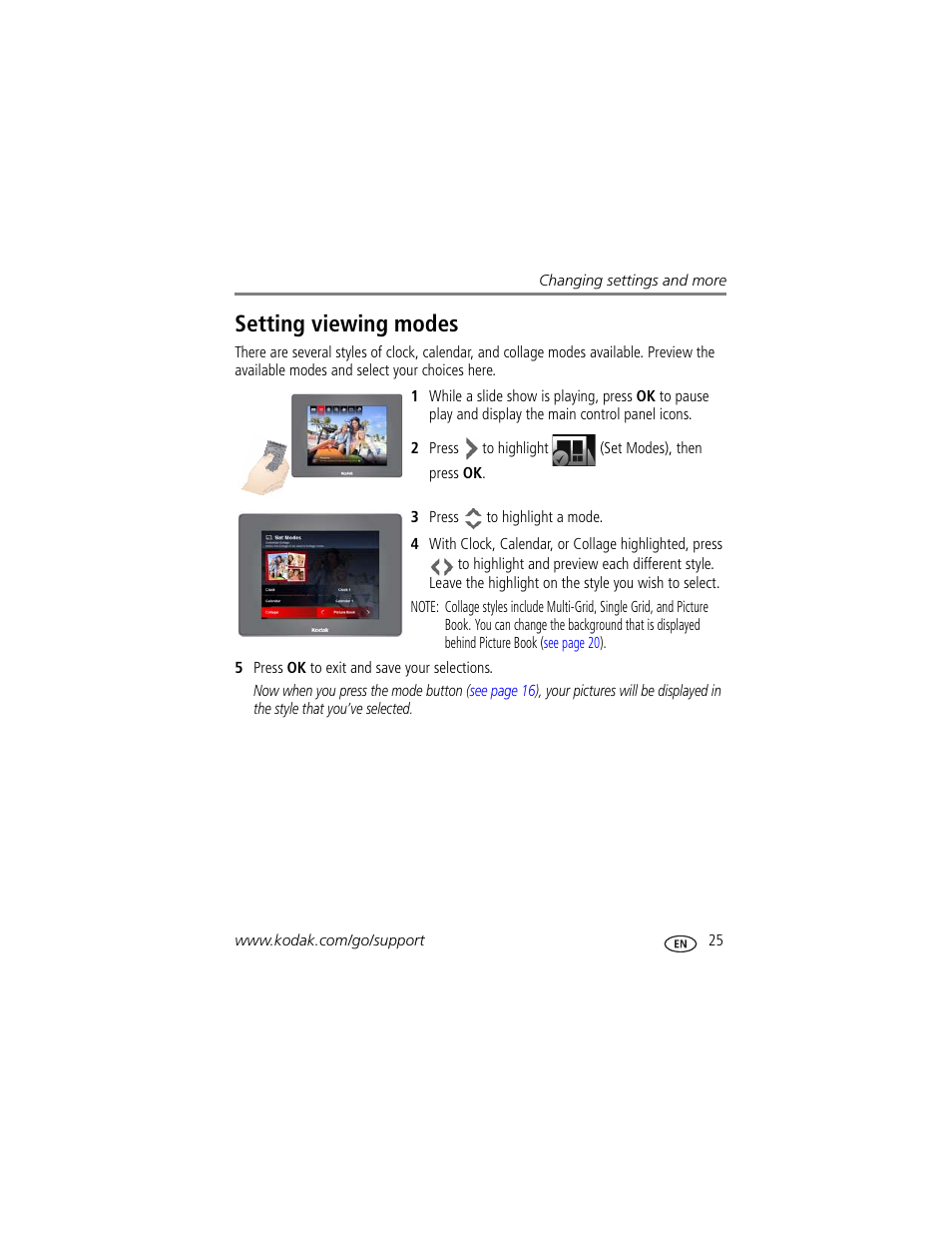 Setting viewing modes, Mode | Kodak EasyShare P750 User Manual | Page 31 / 49