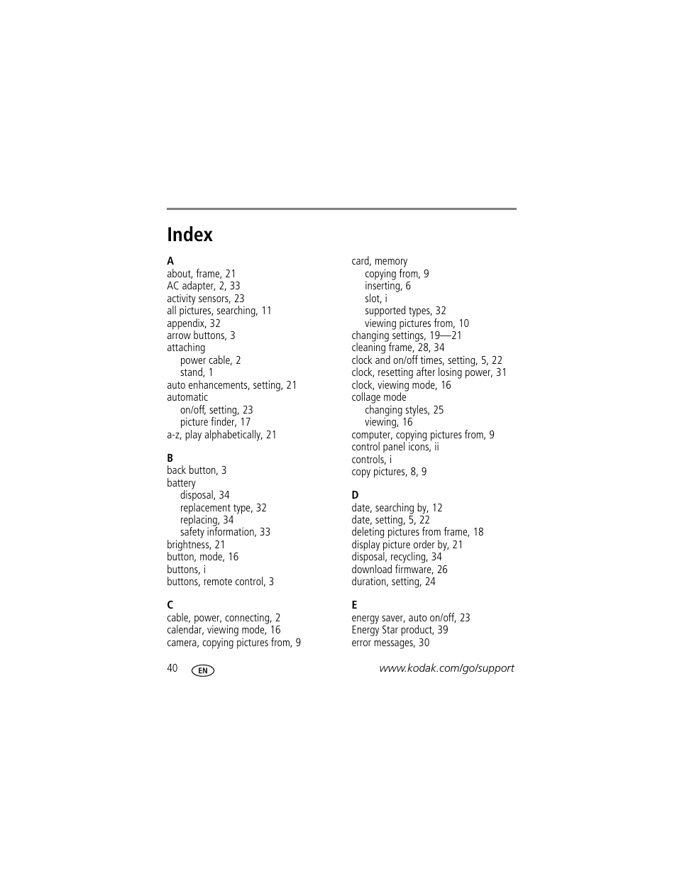 Index | Kodak EasyShare P750 User Manual | Page 46 / 49