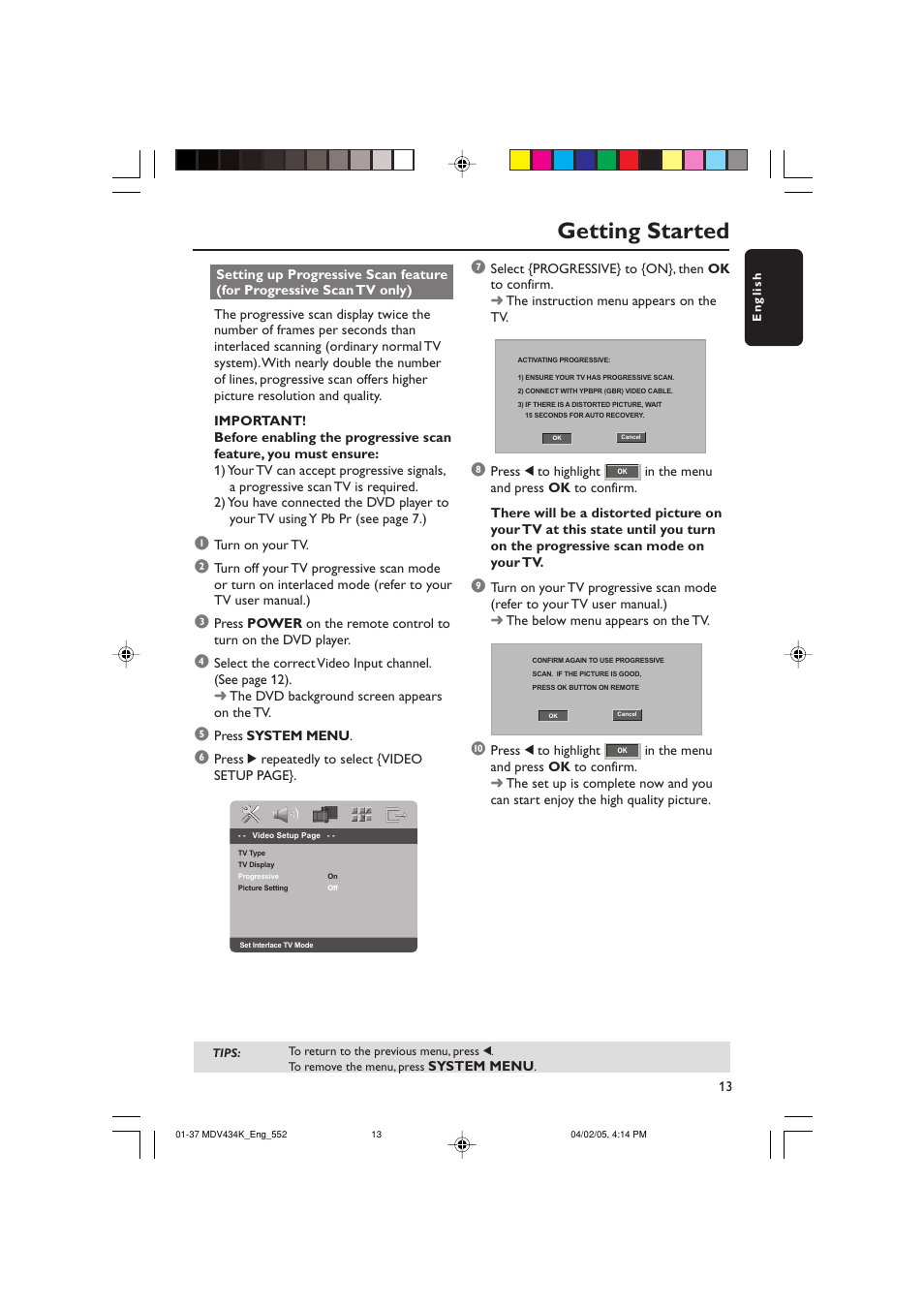 Getting started | Kodak MDV434K User Manual | Page 13 / 37