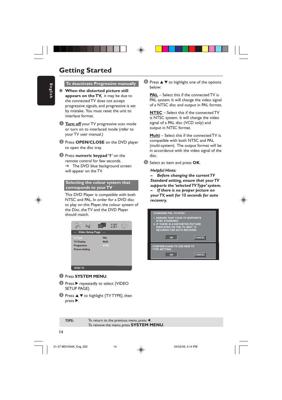Getting started | Kodak MDV434K User Manual | Page 14 / 37