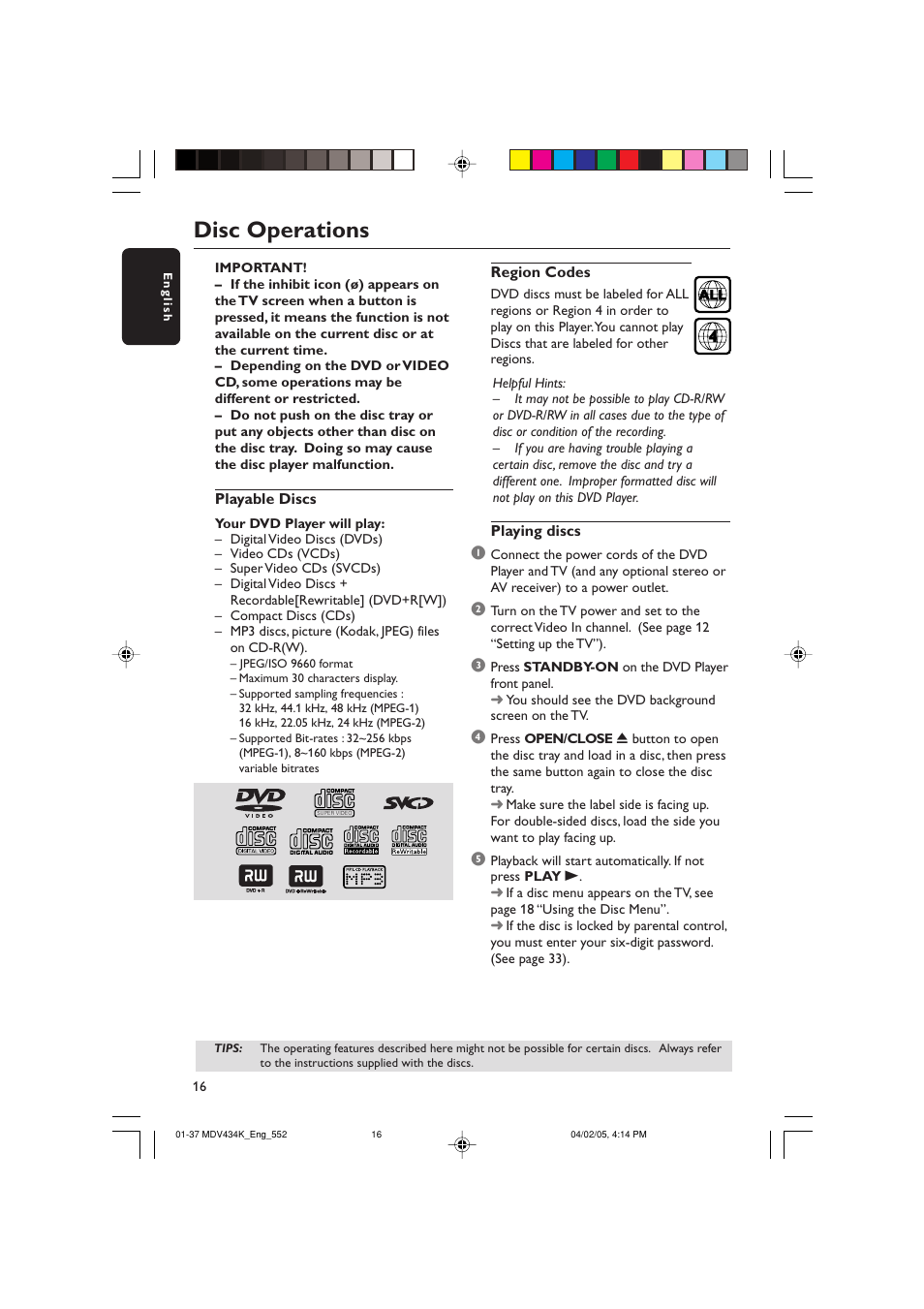 Disc operations | Kodak MDV434K User Manual | Page 16 / 37