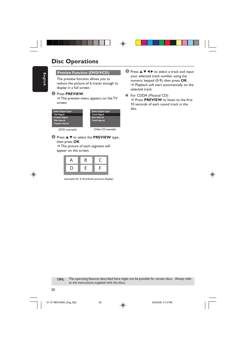 Disc operations | Kodak MDV434K User Manual | Page 20 / 37