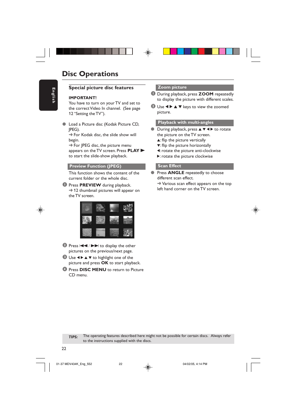 Disc operations | Kodak MDV434K User Manual | Page 22 / 37