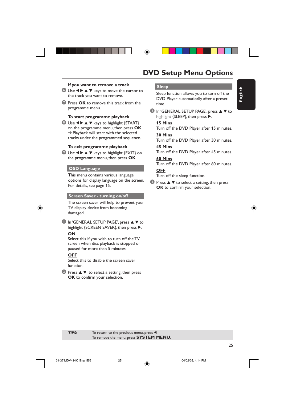 Dvd setup menu options | Kodak MDV434K User Manual | Page 25 / 37