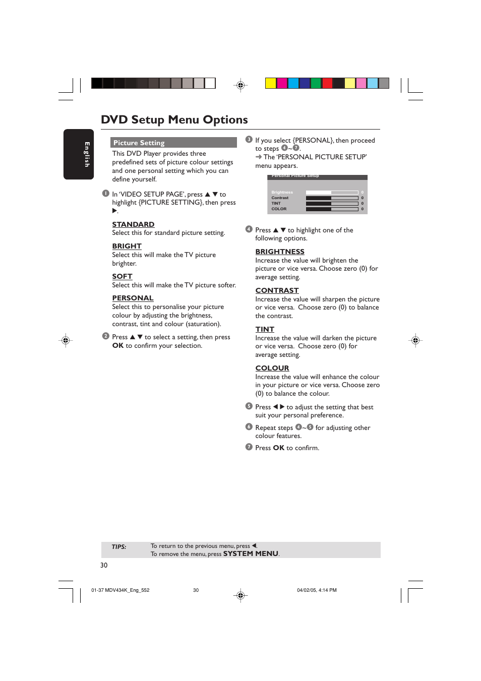 Dvd setup menu options | Kodak MDV434K User Manual | Page 30 / 37