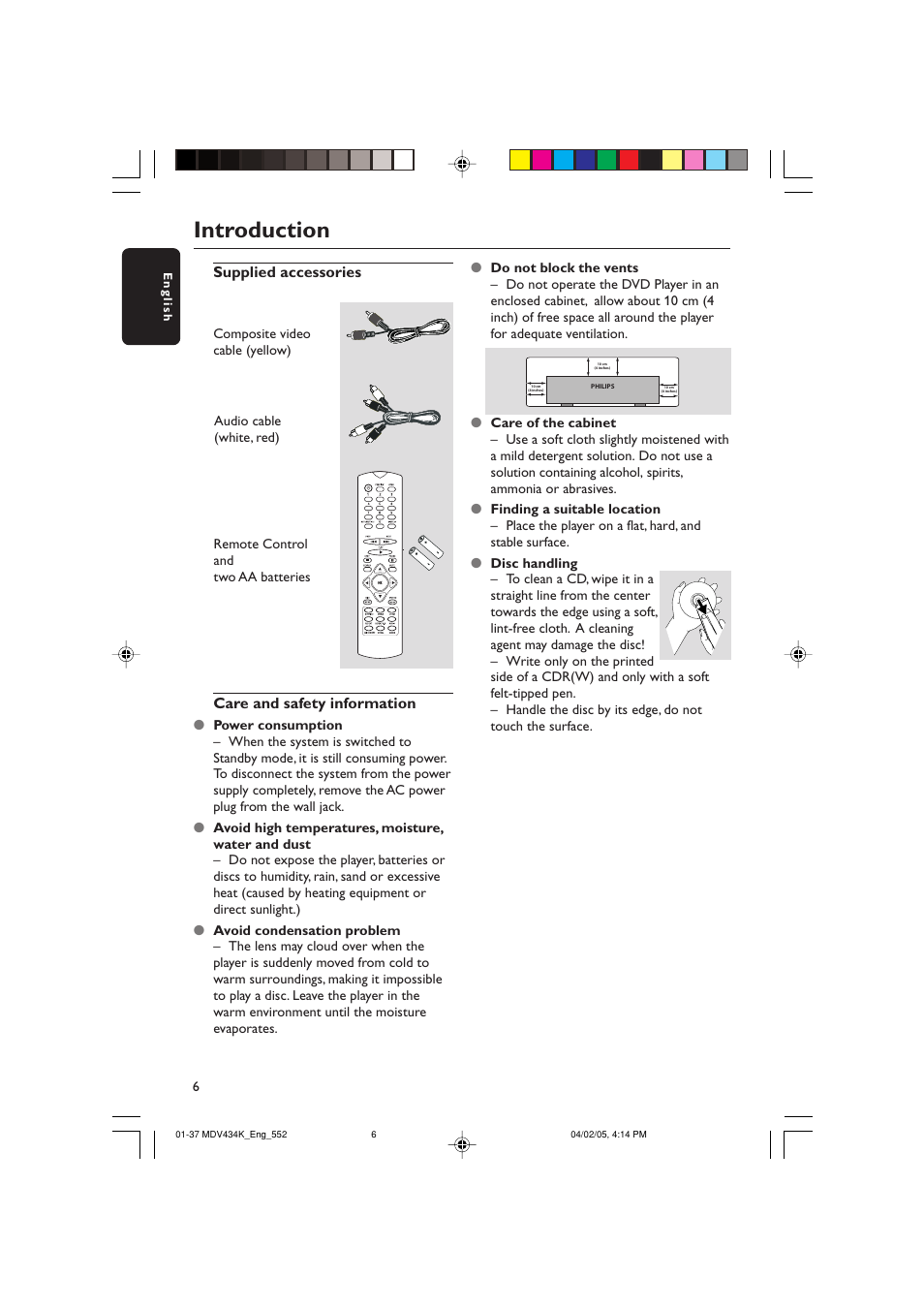 Introduction, Supplied accessories, Care and safety information | Kodak MDV434K User Manual | Page 6 / 37