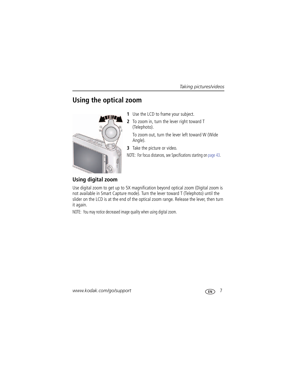 Using the optical zoom, Using digital zoom | Kodak EASYSHARE C1550 User Manual | Page 13 / 63