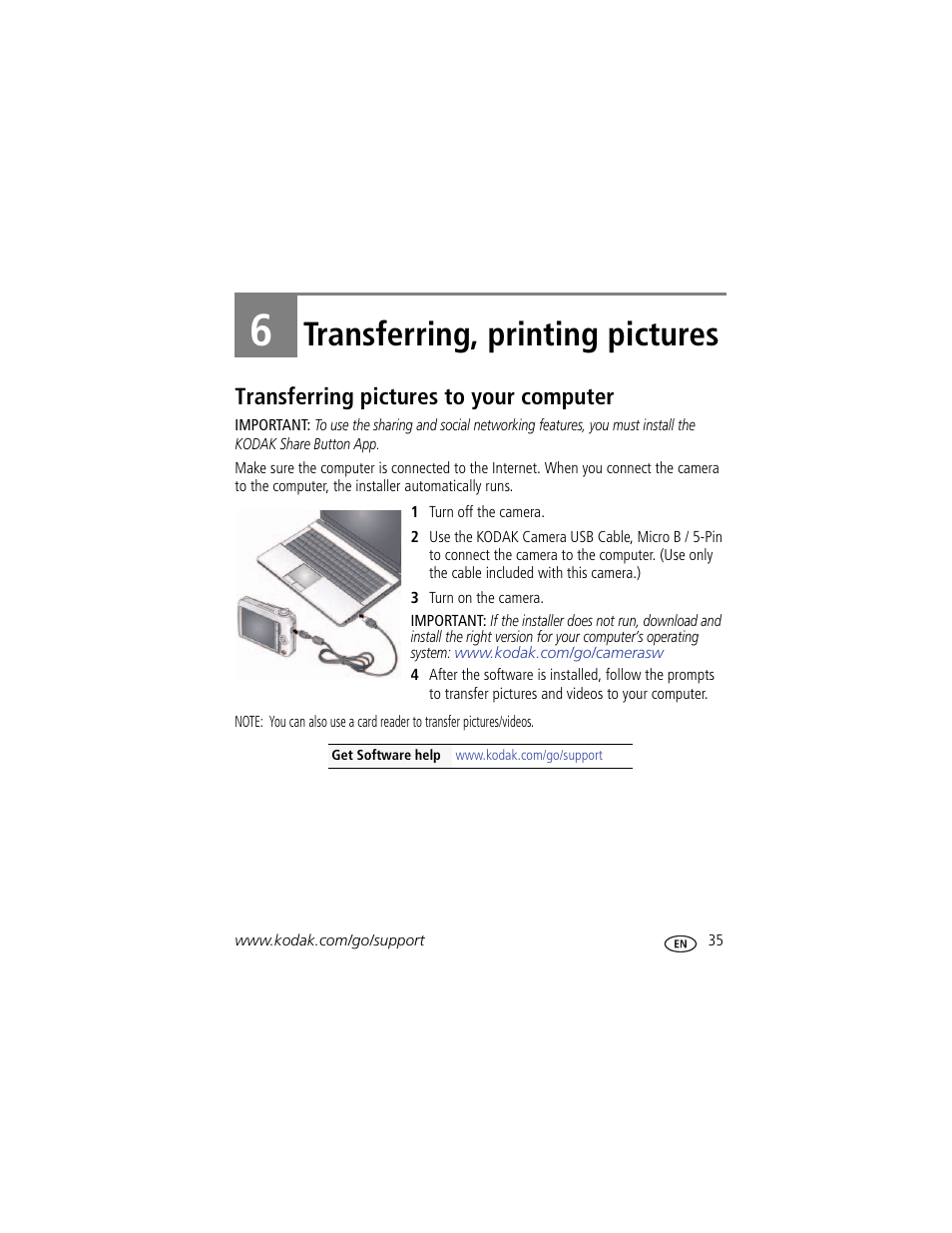 Transferring, printing pictures, Transferring pictures to your computer, 6 transferring, printing pictures | Kodak EASYSHARE C1550 User Manual | Page 41 / 63