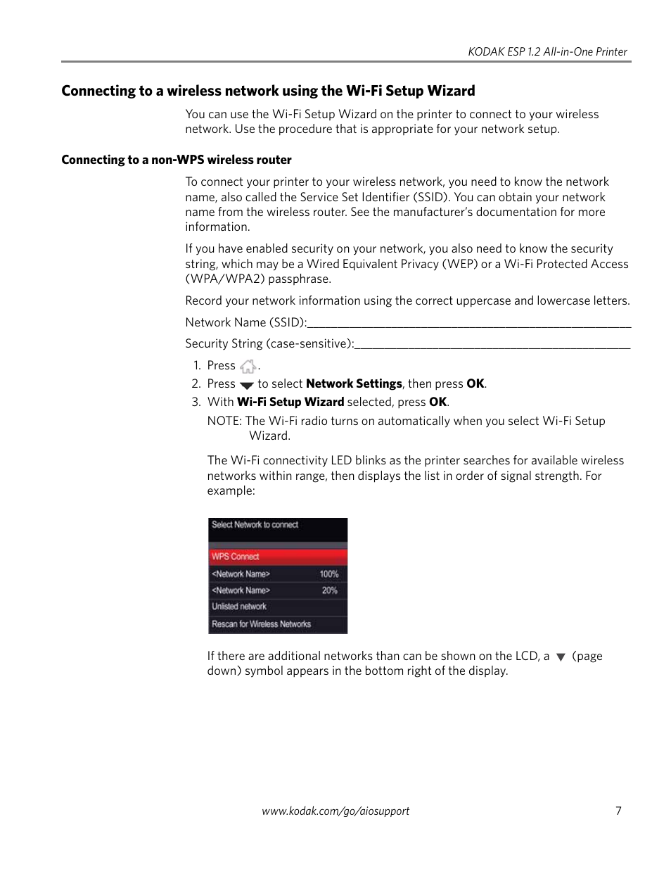 Connecting to a non-wps wireless router | Kodak ESP 1.2 User Manual | Page 12 / 100