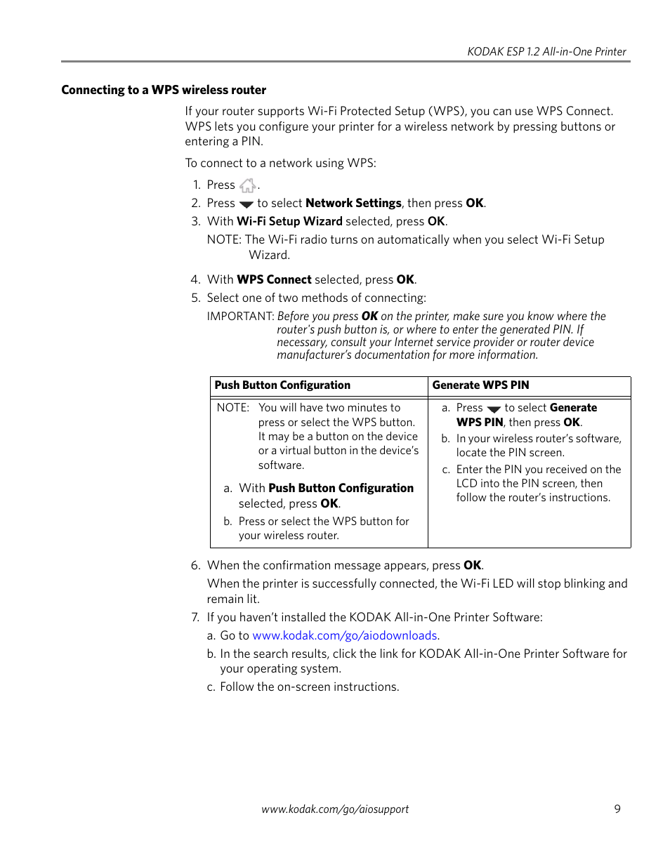 Connecting to a wps wireless router | Kodak ESP 1.2 User Manual | Page 14 / 100