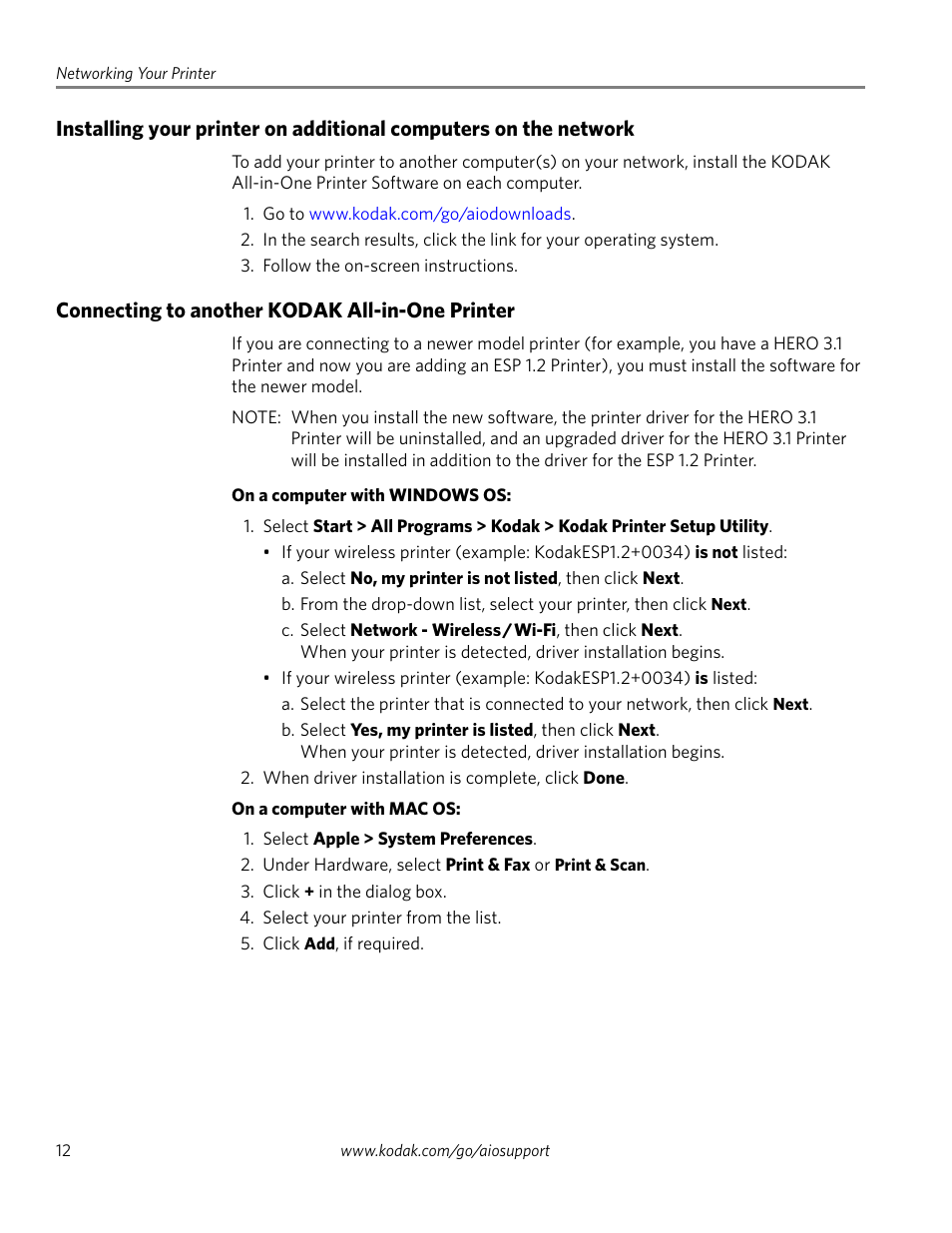 Connecting to another kodak all-in-one printer | Kodak ESP 1.2 User Manual | Page 17 / 100