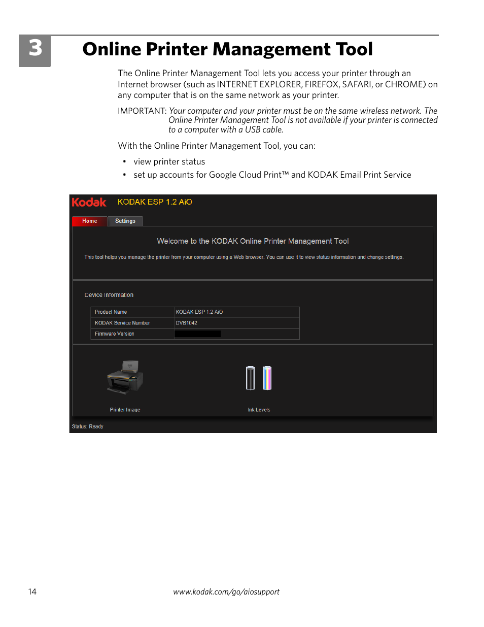 Online printer management tool, 3 online printer management tool | Kodak ESP 1.2 User Manual | Page 19 / 100