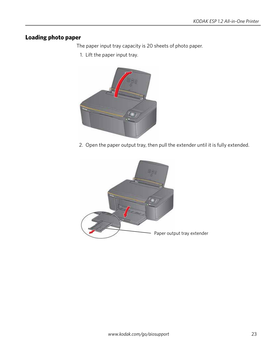 Loading photo paper | Kodak ESP 1.2 User Manual | Page 28 / 100