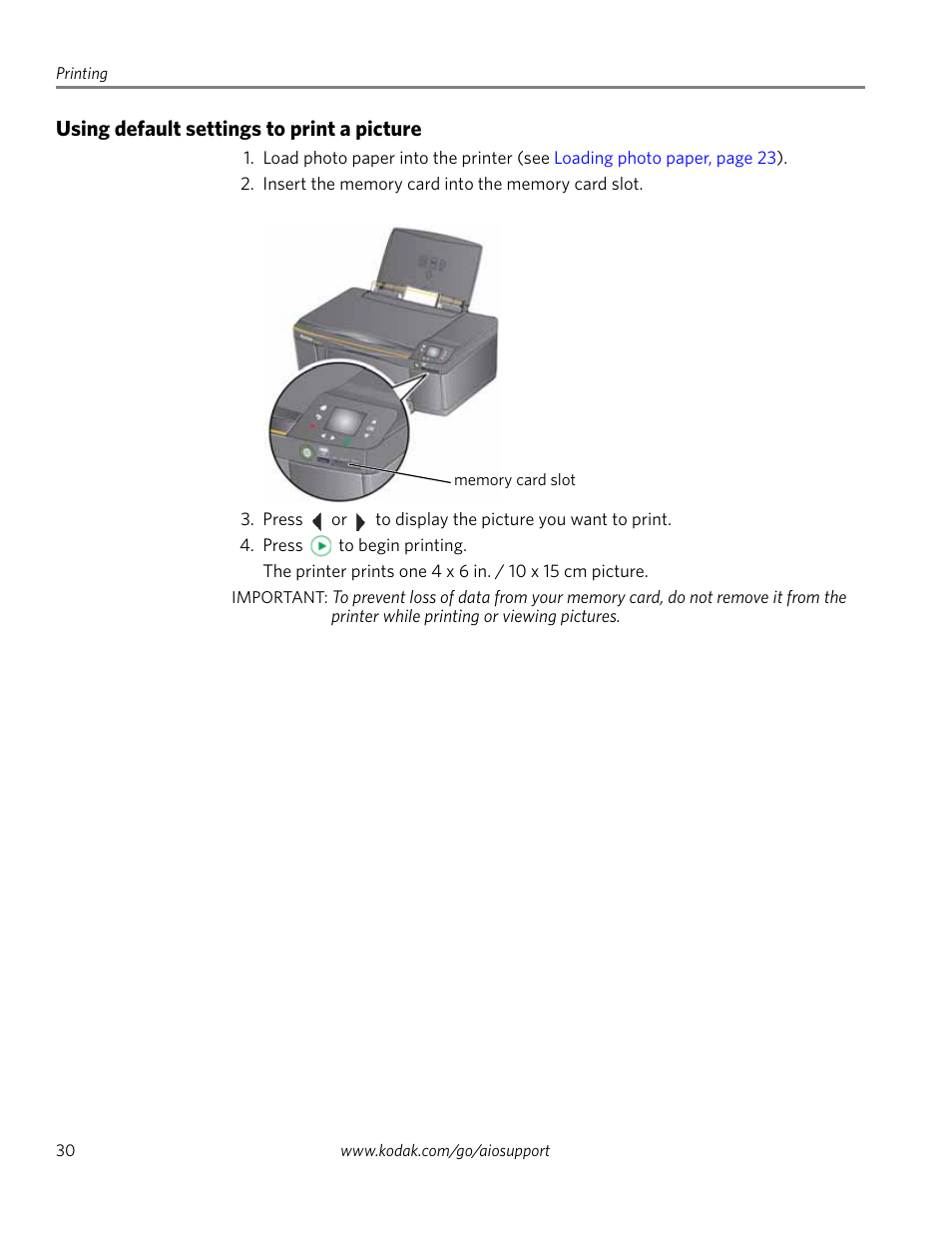 Using default settings to print a picture | Kodak ESP 1.2 User Manual | Page 35 / 100