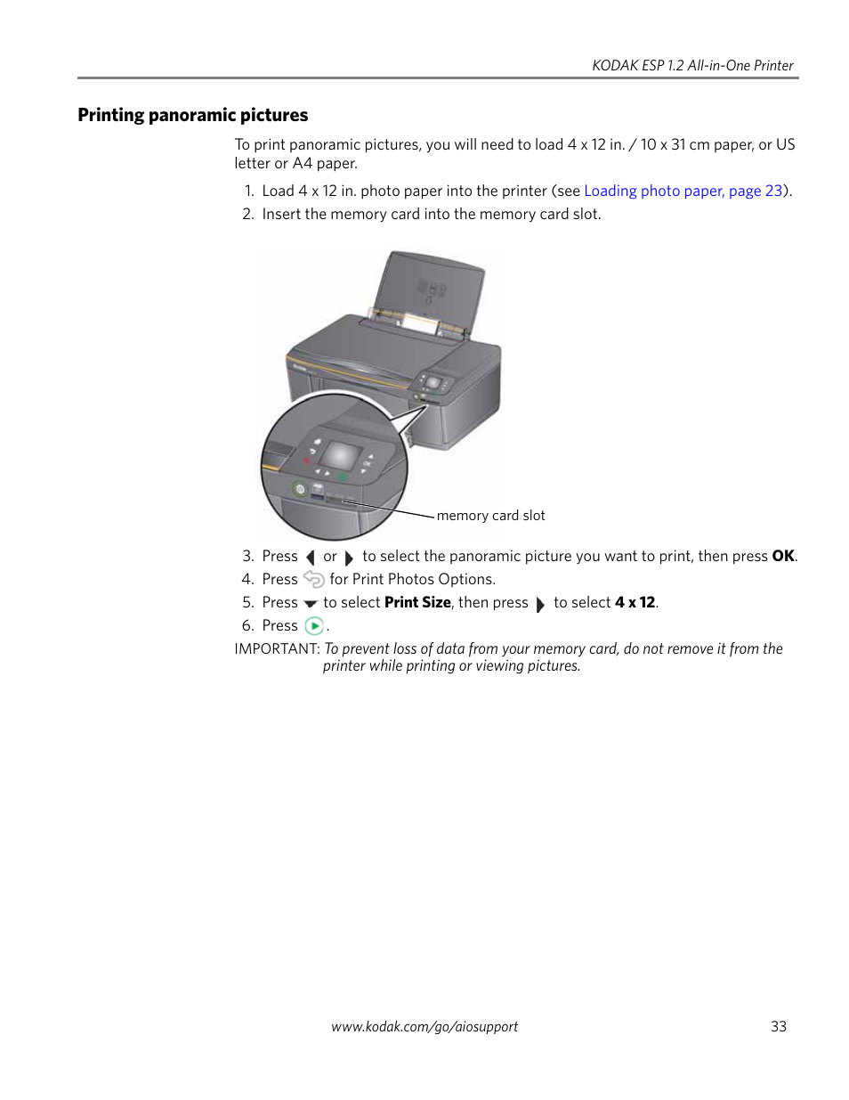 Printing panoramic pictures | Kodak ESP 1.2 User Manual | Page 38 / 100