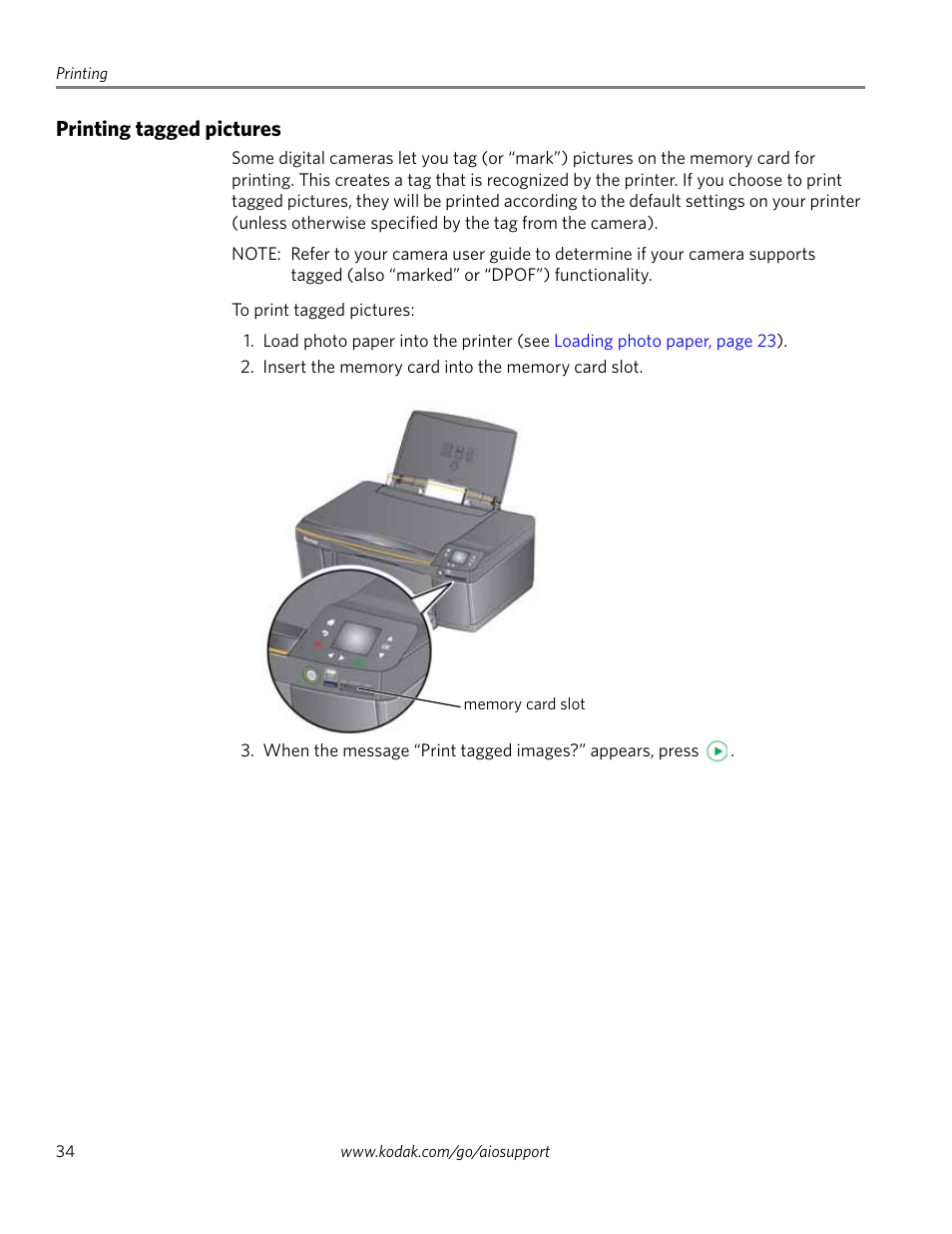 Printing tagged pictures | Kodak ESP 1.2 User Manual | Page 39 / 100