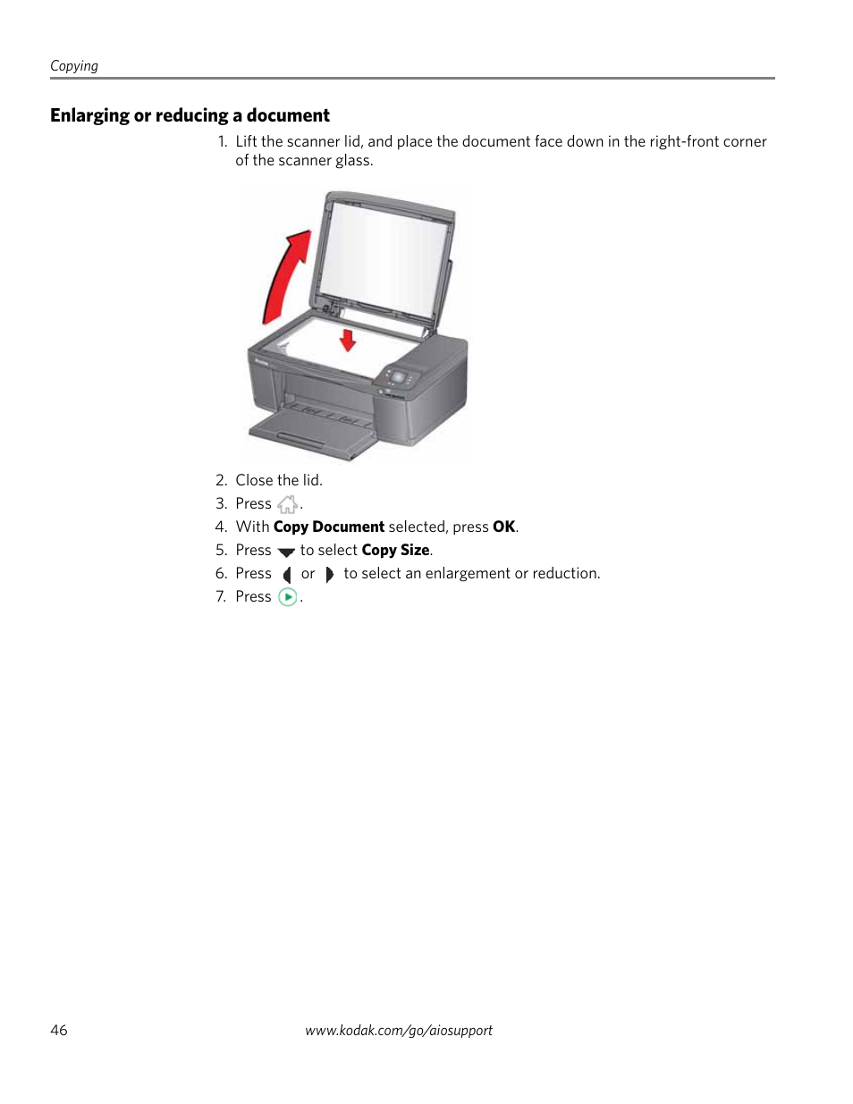 Enlarging or reducing a document | Kodak ESP 1.2 User Manual | Page 51 / 100