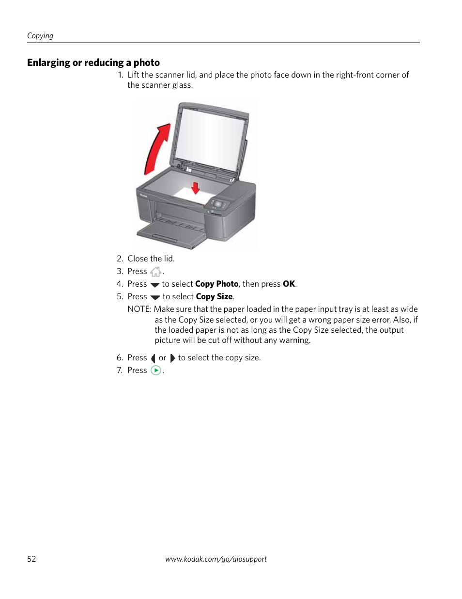 Enlarging or reducing a photo | Kodak ESP 1.2 User Manual | Page 57 / 100