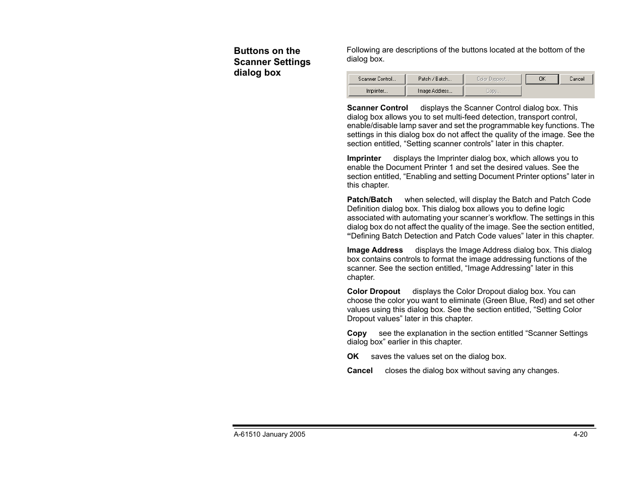 Buttons on the scanner settings dialox box, Setting scanner controls | Kodak i800 Series User Manual | Page 101 / 123