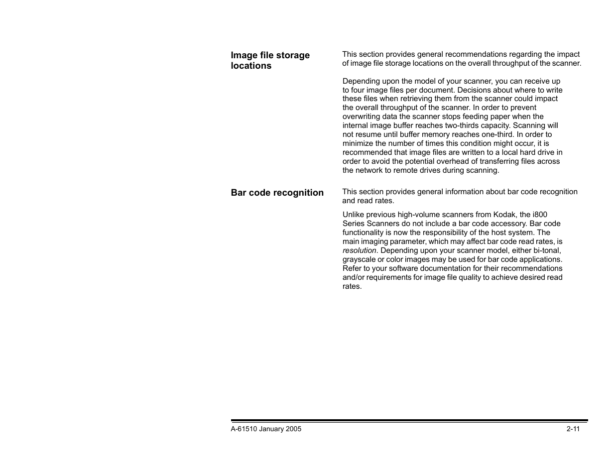 Image file storage locations, Bar code recognition | Kodak i800 Series User Manual | Page 17 / 123