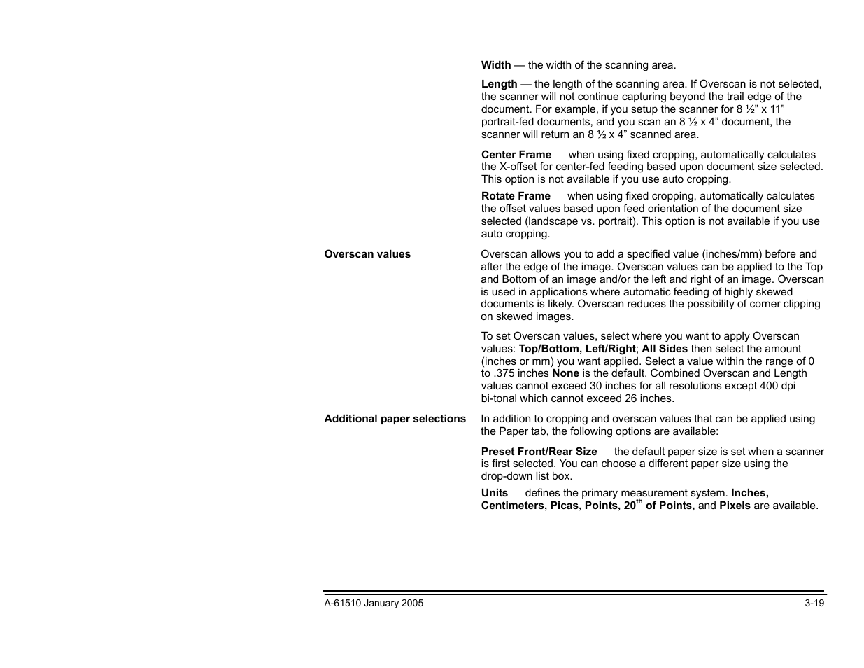 Overscan values, Additional paper selections | Kodak i800 Series User Manual | Page 59 / 123