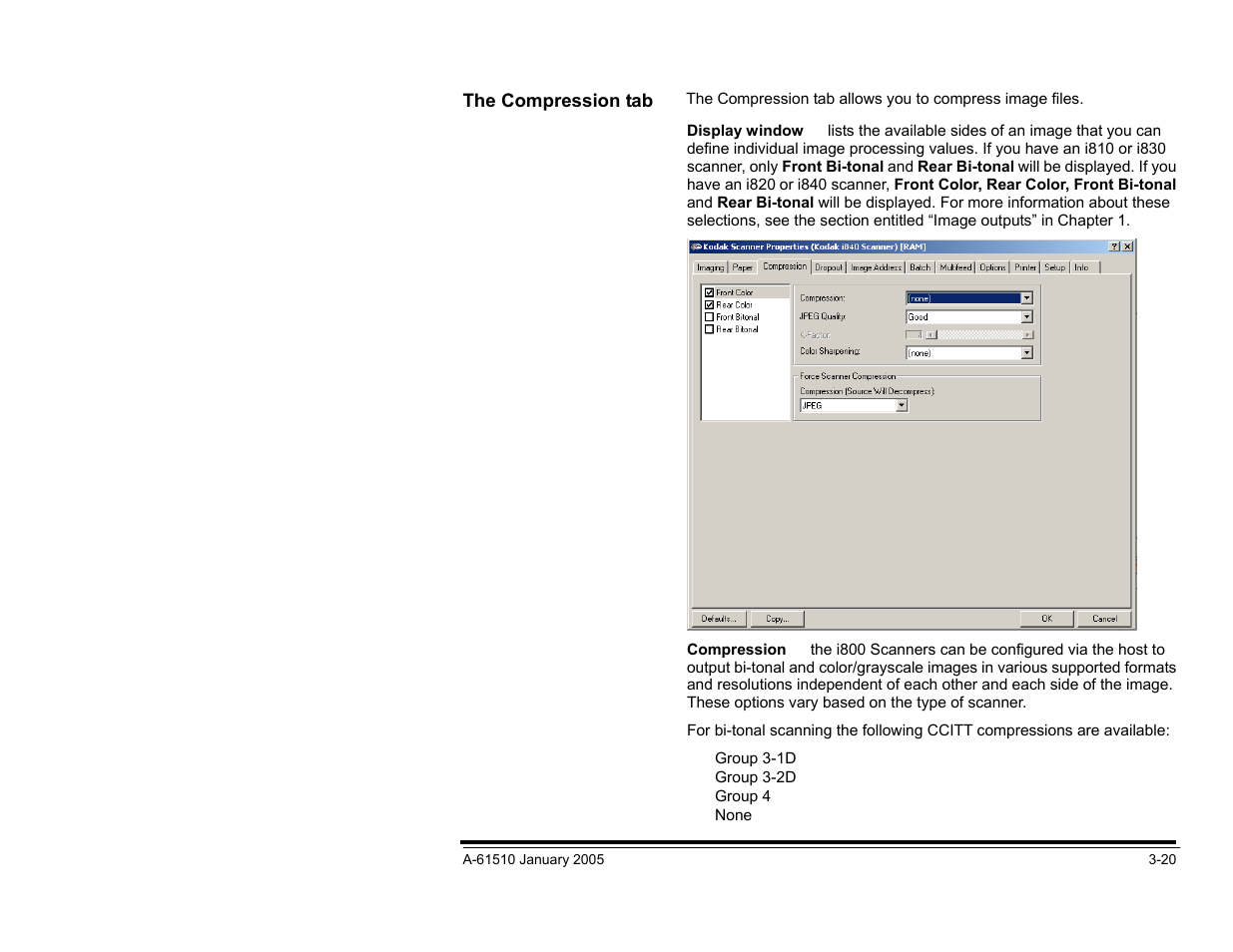 The compression tab | Kodak i800 Series User Manual | Page 60 / 123