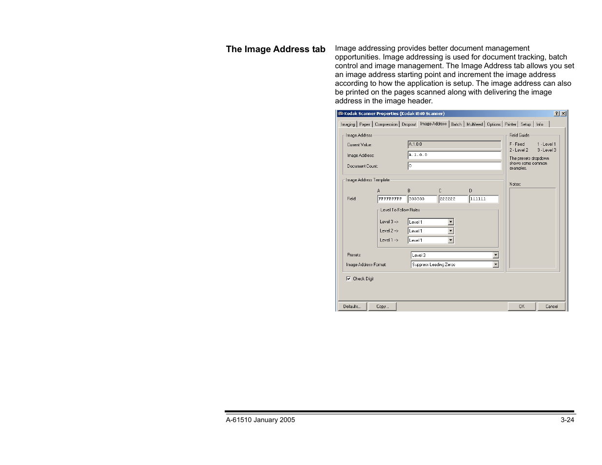 The image address tab | Kodak i800 Series User Manual | Page 64 / 123