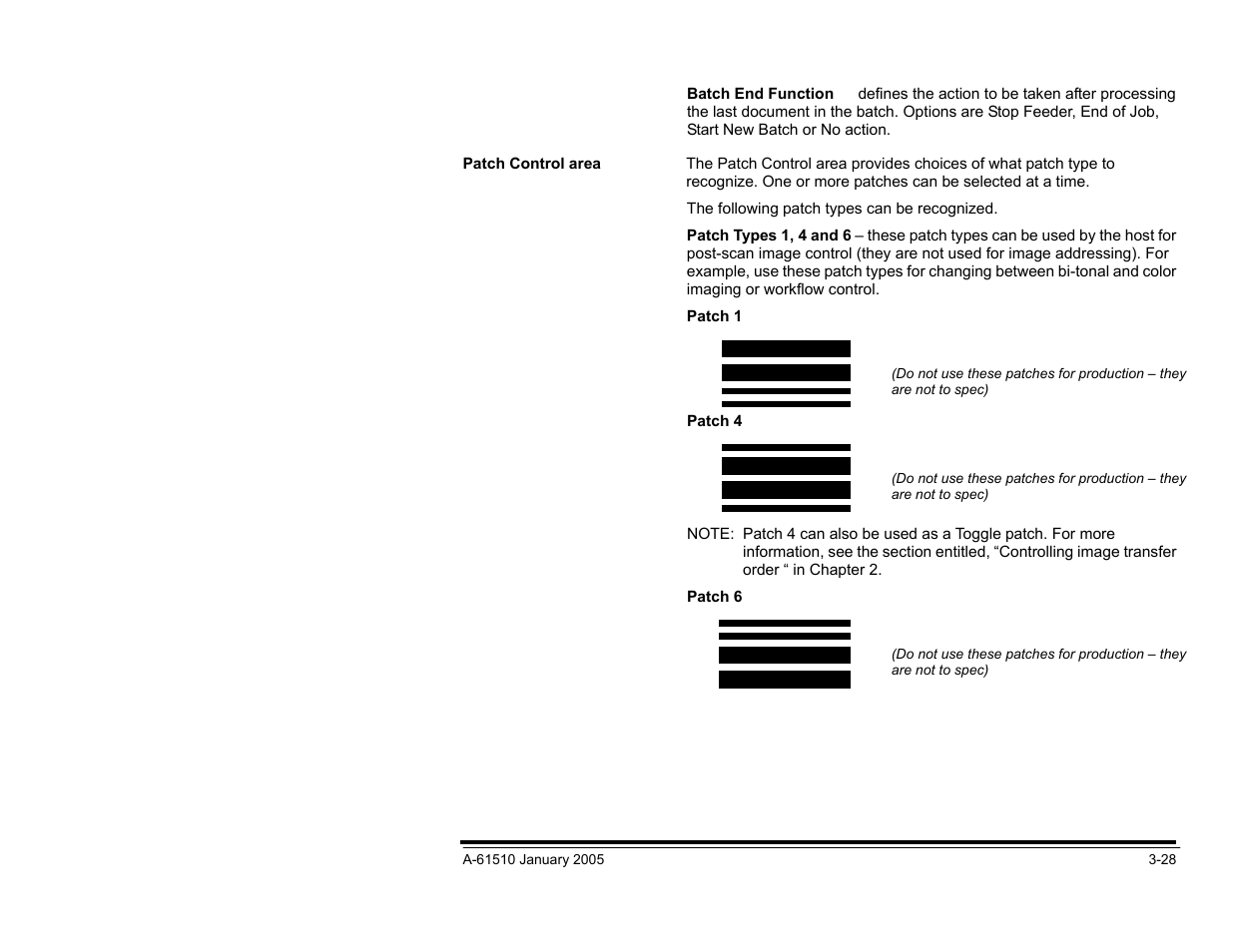 Patch control area | Kodak i800 Series User Manual | Page 68 / 123