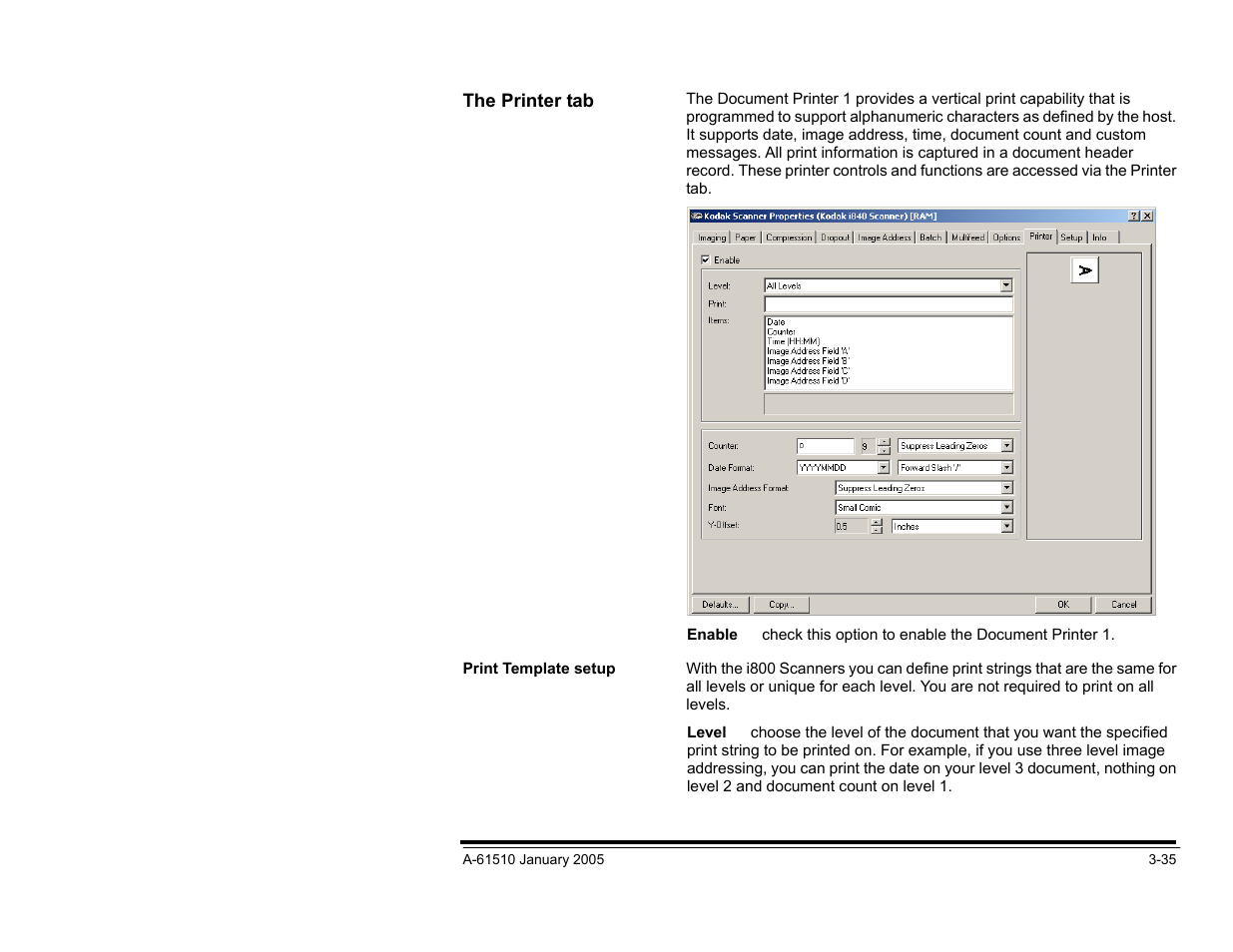 Print template setup | Kodak i800 Series User Manual | Page 75 / 123