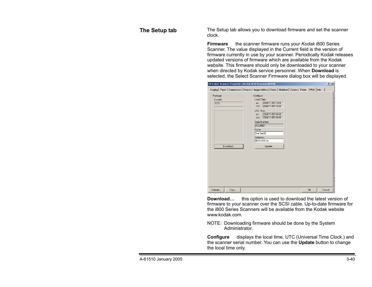 The setup tab | Kodak i800 Series User Manual | Page 80 / 123