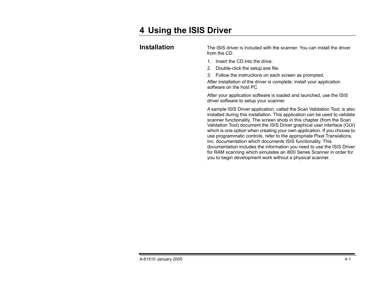 4 using the isis driver, Installation | Kodak i800 Series User Manual | Page 82 / 123