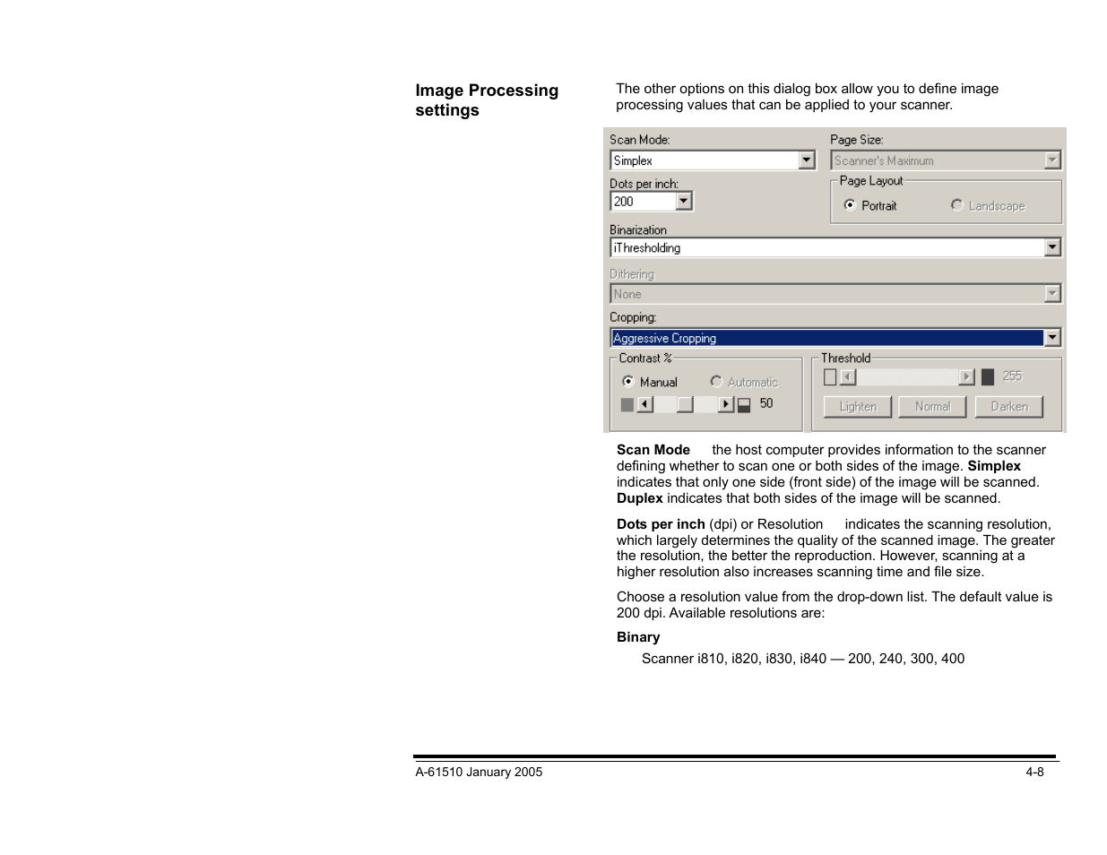 Image processing settings | Kodak i800 Series User Manual | Page 89 / 123