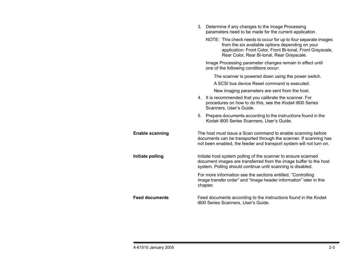 Enable scanning, Initiate polling, Feed documents | Kodak i800 Series User Manual | Page 9 / 123