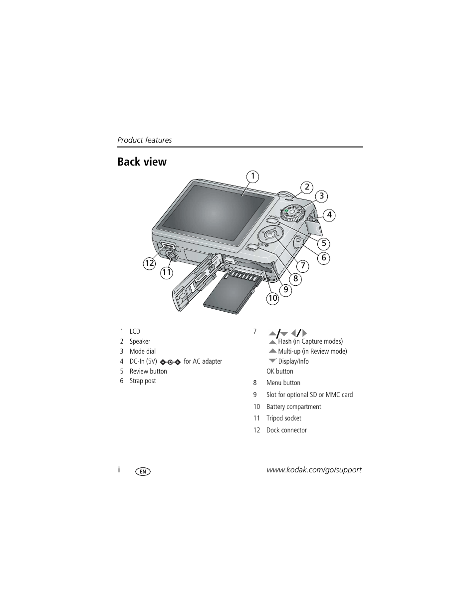 Back view | Kodak EASYSHARE C763 User Manual | Page 4 / 63