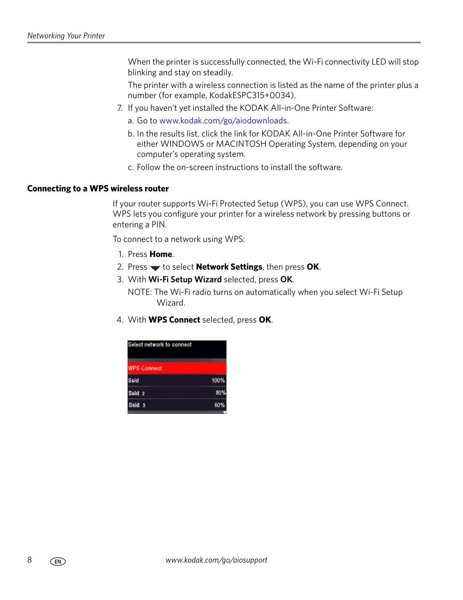 Connecting to a wps wireless router | Kodak ESP C315 User Manual | Page 14 / 95