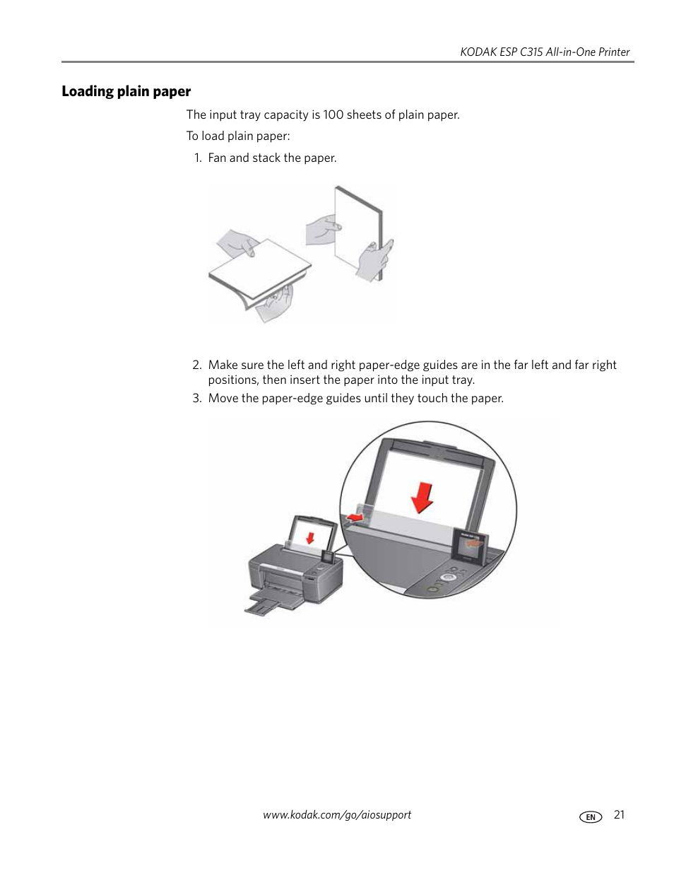 Loading plain paper | Kodak ESP C315 User Manual | Page 27 / 95