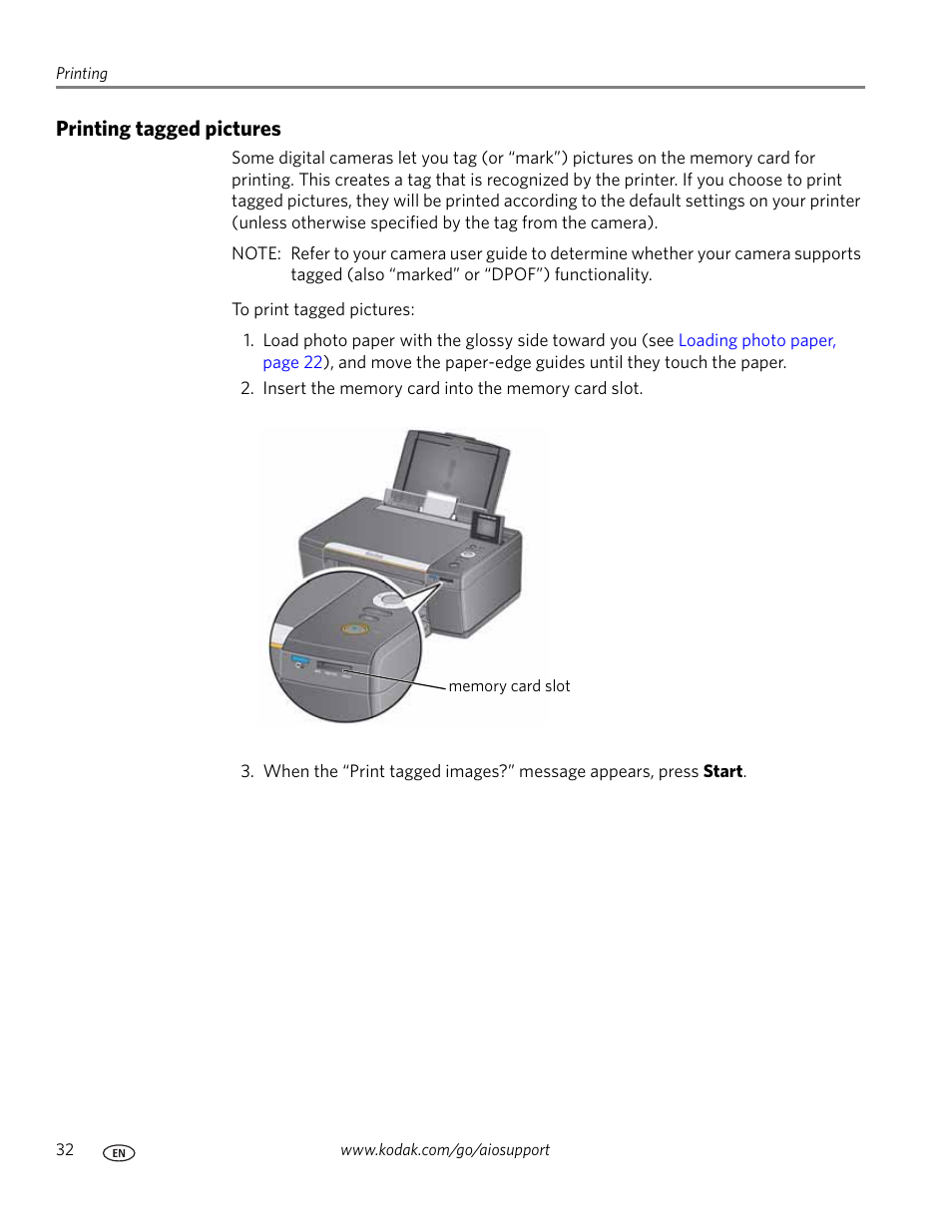 Printing tagged pictures | Kodak ESP C315 User Manual | Page 38 / 95