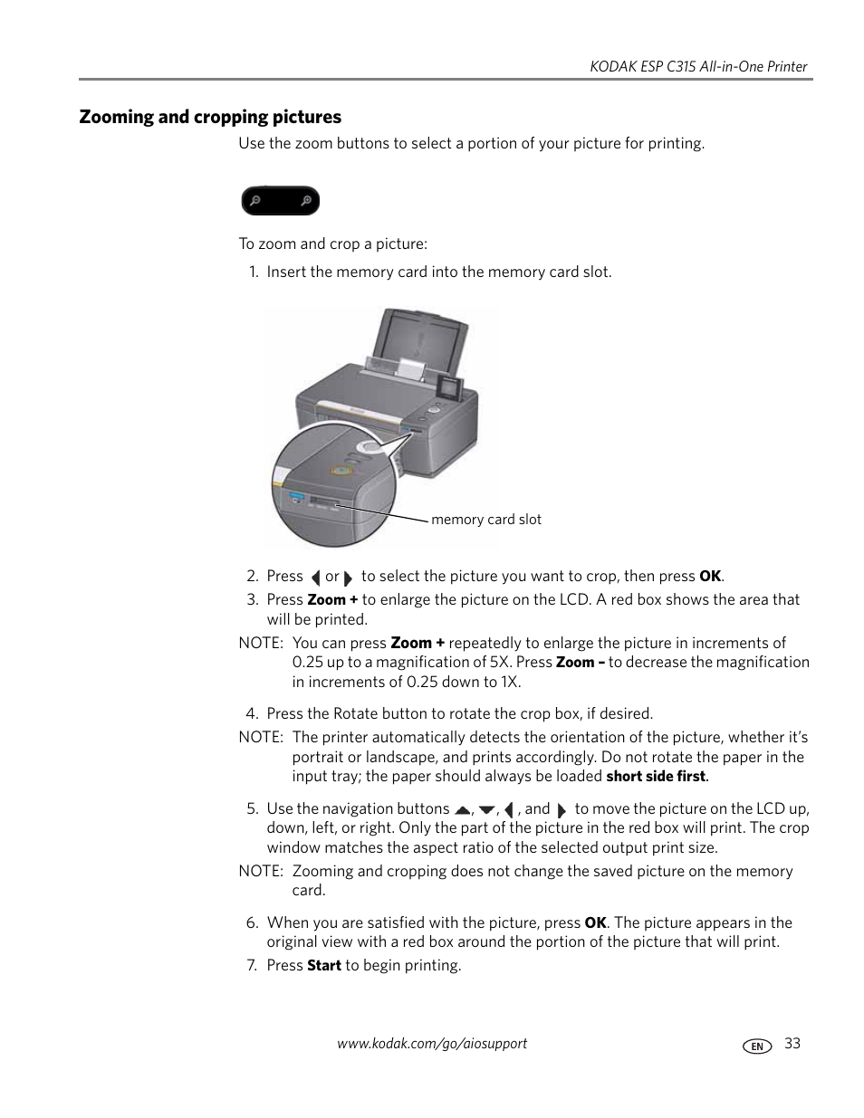 Zooming and cropping pictures | Kodak ESP C315 User Manual | Page 39 / 95